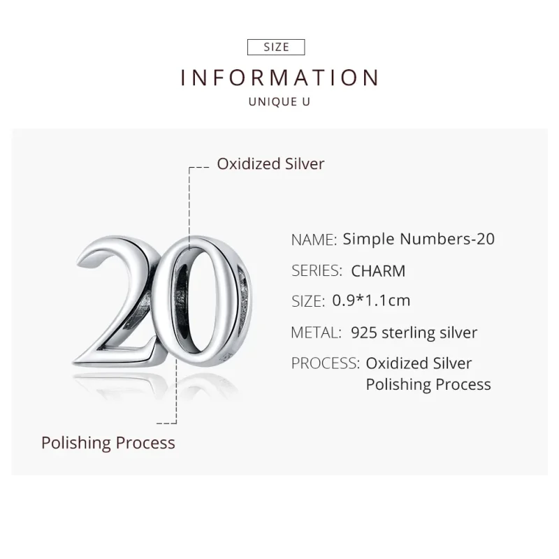 (image for) Pandora Style Silver Charm, 20Th Anniversary - SCC1623 - View 8