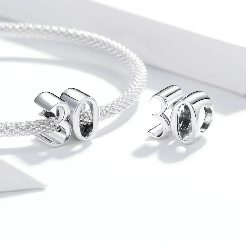 (image for) Pandora Style Silver Charm, 30Th Birthday - SCC1622 - View 4