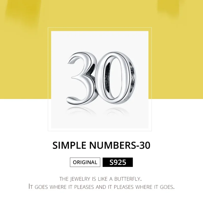 (image for) Pandora Style Silver Charm, 30Th Birthday - SCC1622 - View 6