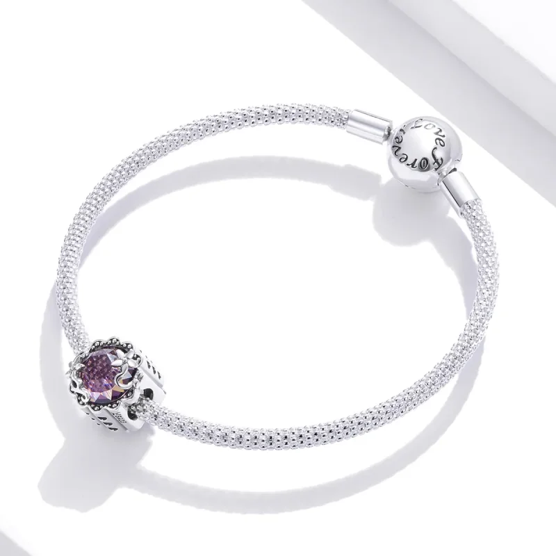 (image for) Pandora Style Silver Charm, Amethyst Pattern - SCC1796 - View 3