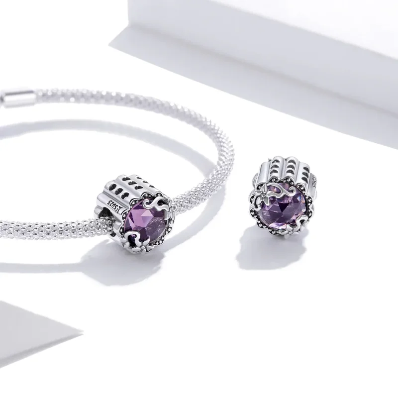 (image for) Pandora Style Silver Charm, Amethyst Pattern - SCC1796 - View 4