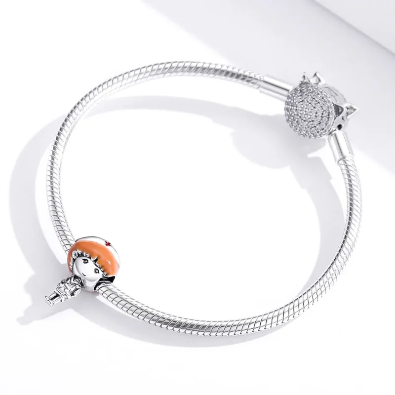 (image for) Pandora Style Silver Charm, Angel In White Nurse Rn, Multicolor Enamel - SCC1548 - View 2