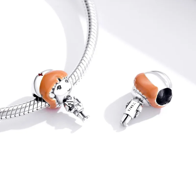 (image for) Pandora Style Silver Charm, Angel In White Nurse Rn, Multicolor Enamel - SCC1548 - View 4