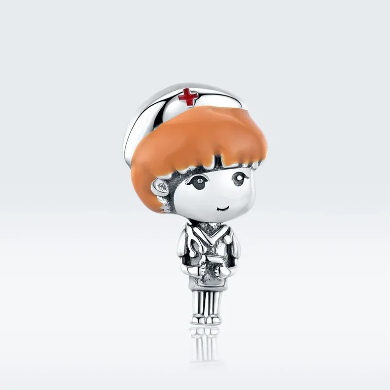 (image for) Pandora Style Silver Charm, Angel In White Nurse Rn, Multicolor Enamel - SCC1548 - View 5