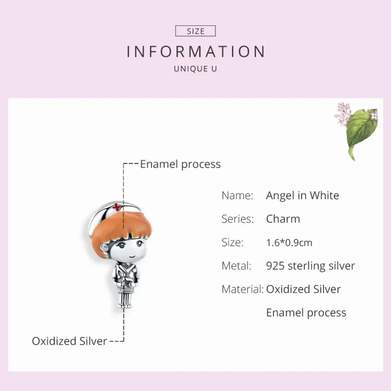 (image for) Pandora Style Silver Charm, Angel In White Nurse Rn, Multicolor Enamel - SCC1548 - View 7