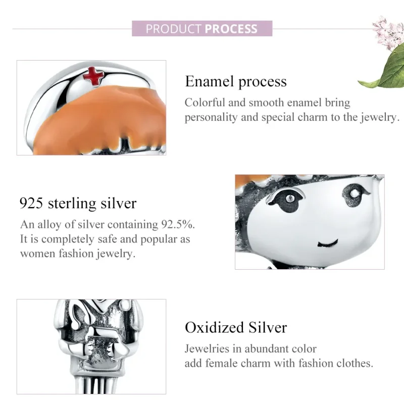 (image for) Pandora Style Silver Charm, Angel In White Nurse Rn, Multicolor Enamel - SCC1548 - View 8