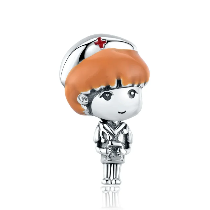 (image for) Pandora Style Silver Charm, Angel In White Nurse Rn, Multicolor Enamel - SCC1548 - Product Image