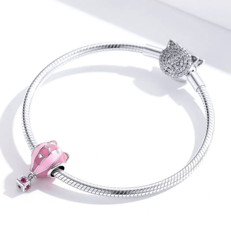 (image for) Pandora Style Silver Charm, Animal Ballon, Pink Enamel - SCC1378 - View 4