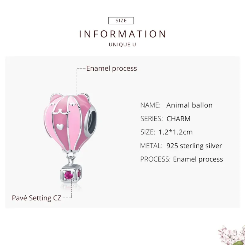 (image for) Pandora Style Silver Charm, Animal Ballon, Pink Enamel - SCC1378 - View 7