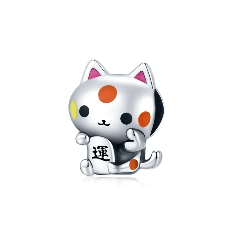 (image for) Pandora Style Silver Charm, Auspicious Money-Grabbing Cat, Multicolor Enamel - SCC1855 - Product Image