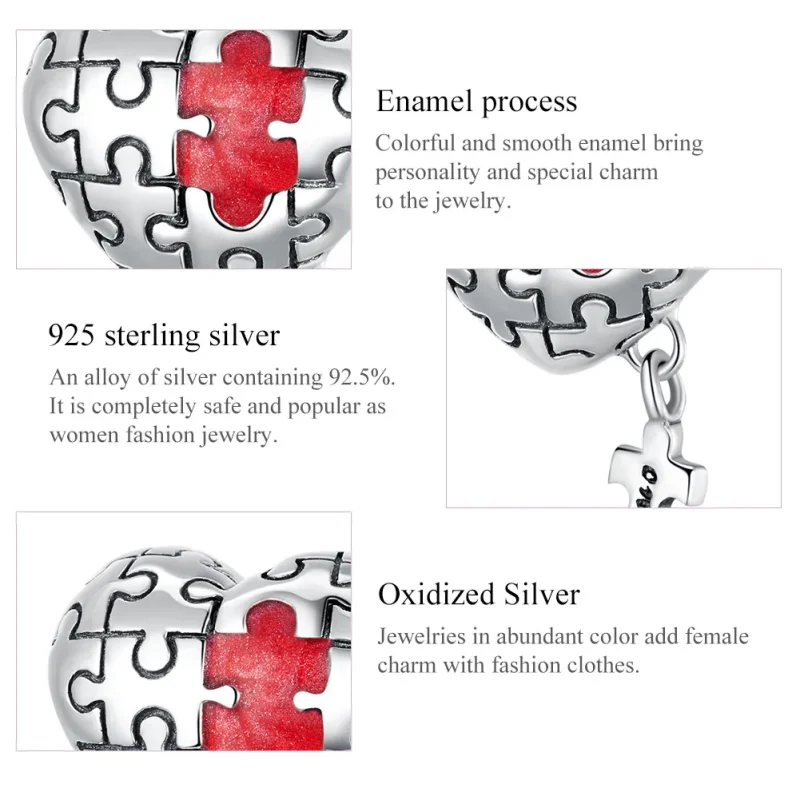 (image for) Pandora Style Silver Charm, Autism, Multicolor Enamel - SCC1635 - View 5