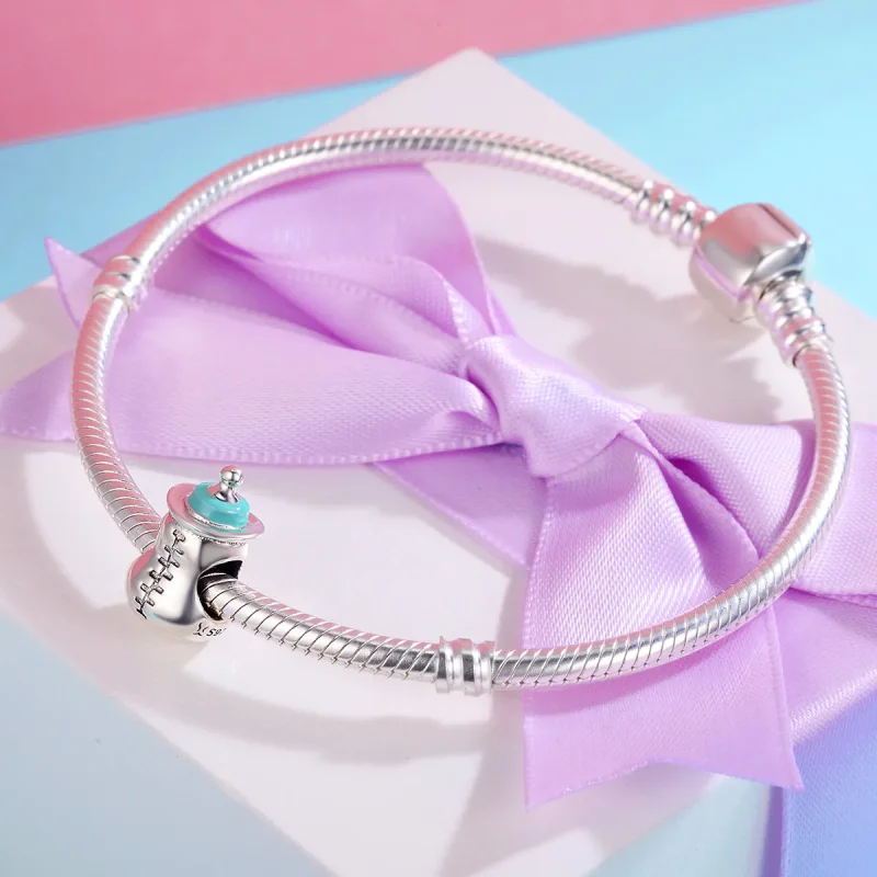 (image for) Pandora Style Silver Charm, Baby Bottle, Cyan Enamel - SCC361 - View 4