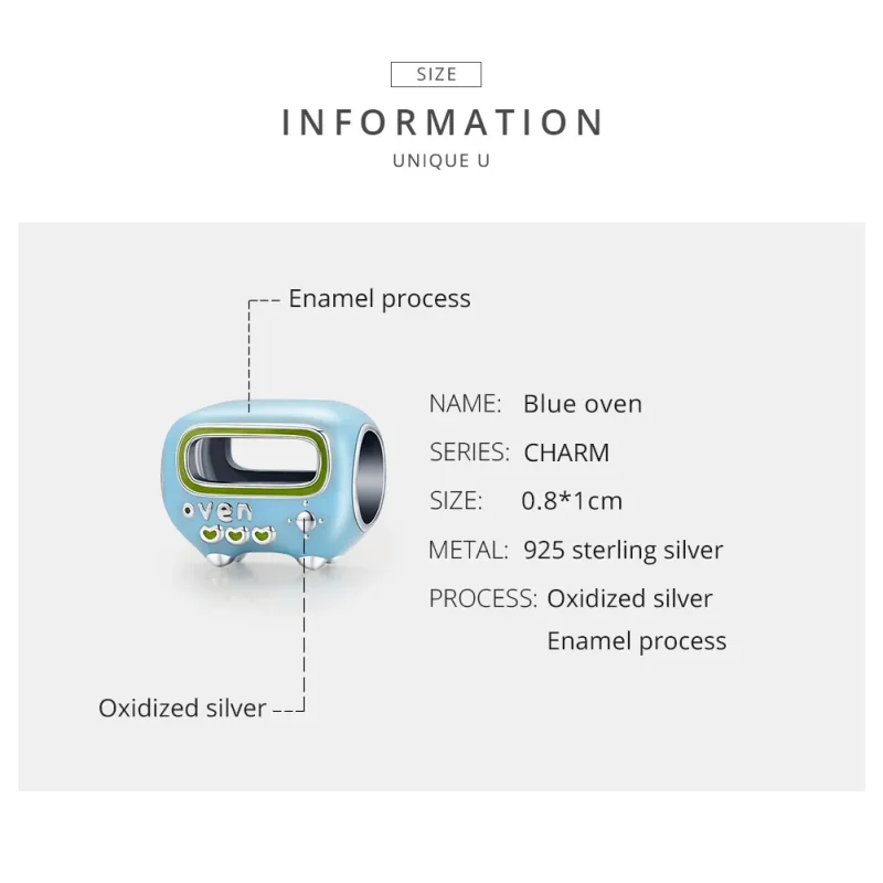 (image for) Pandora Style Silver Charm, Baking Oven, Cyan Enamel - SCC1864 - View 7