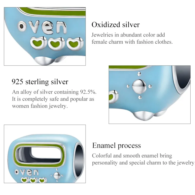 (image for) Pandora Style Silver Charm, Baking Oven, Cyan Enamel - SCC1864 - View 8