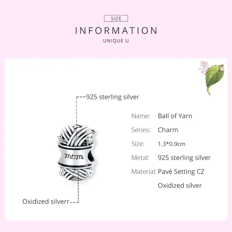 (image for) Pandora Style Silver Charm, Ball of Yarn - SCC1654 - View 7