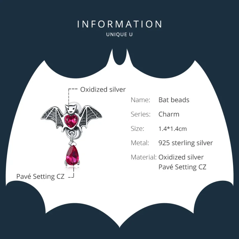 (image for) Pandora Style Silver Charm, Bat - SCC1779 - View 6