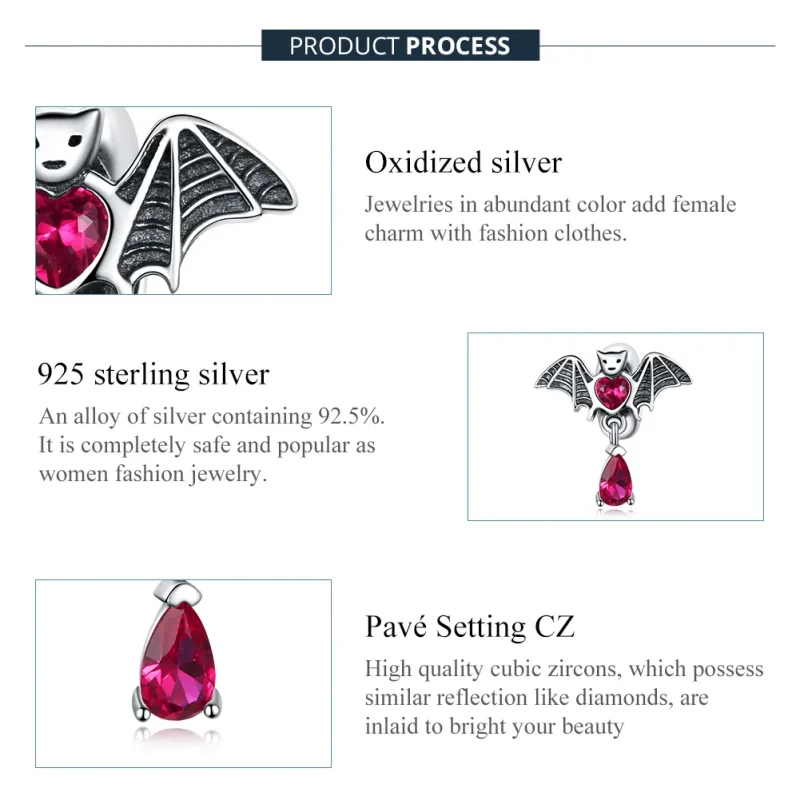 (image for) Pandora Style Silver Charm, Bat - SCC1779 - View 7