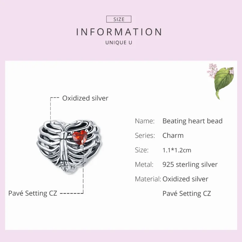 (image for) Pandora Style Silver Charm, Beating Heart - SCC1764 - View 7