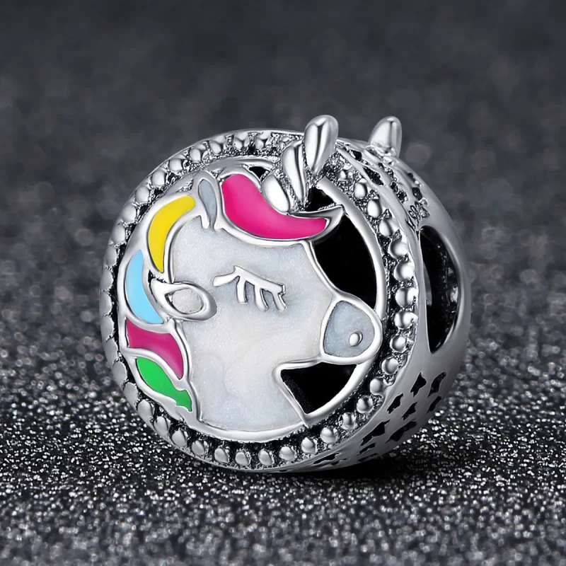 (image for) Pandora Style Silver Charm, Beautiful Unicorn, Multicolor Enamel - SCC362 - View 2