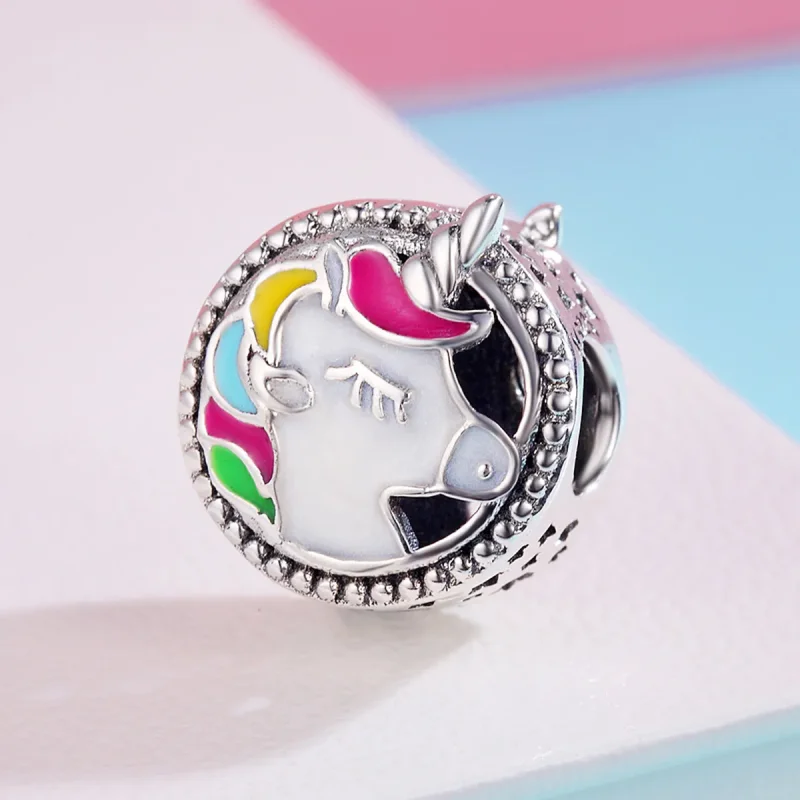 (image for) Pandora Style Silver Charm, Beautiful Unicorn, Multicolor Enamel - SCC362 - View 3
