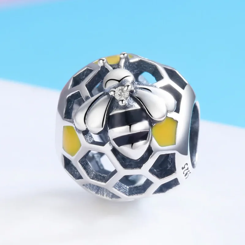 (image for) Pandora Style Silver Charm, Bee's Hive, Yellow Enamel - SCC779 - View 2