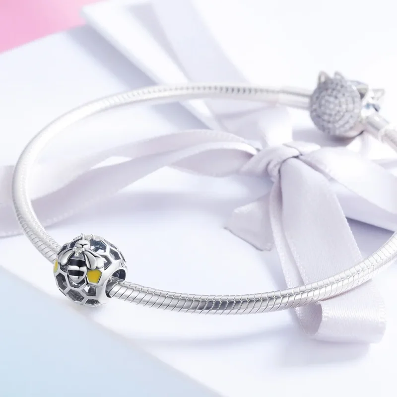 (image for) Pandora Style Silver Charm, Bee's Hive, Yellow Enamel - SCC779 - View 3