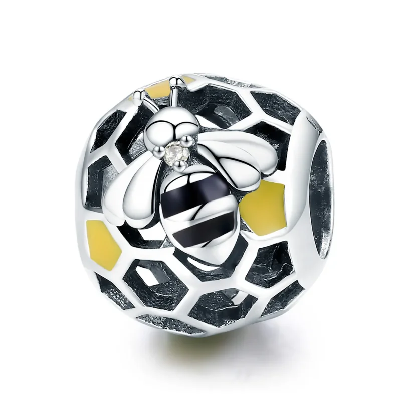 (image for) Pandora Style Silver Charm, Bee's Hive, Yellow Enamel - SCC779 - Product Image
