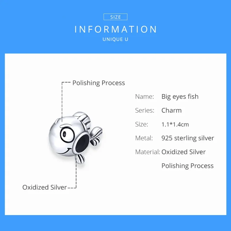(image for) Pandora Style Silver Charm, Big Eyes Fish - SCC1477 - View 6
