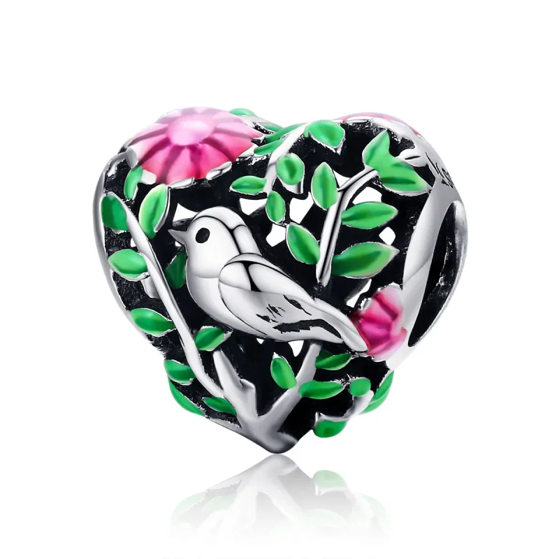 (image for) Pandora Style Silver Charm, Birds In The Forest, Multicolor Enamel - SCC647 - Product Image