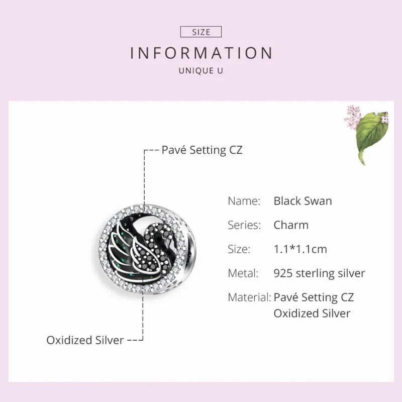 (image for) Pandora Style Silver Charm, Black Swan - SCC1342 - View 7