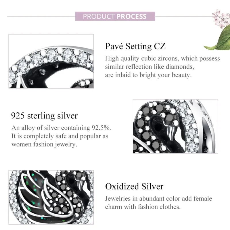 (image for) Pandora Style Silver Charm, Black Swan - SCC1342 - View 8