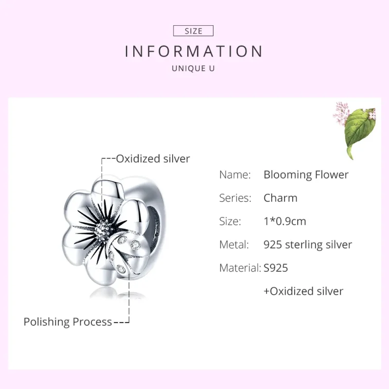 (image for) Pandora Style Silver Charm, Blooming Flower - SCC1722 - View 6