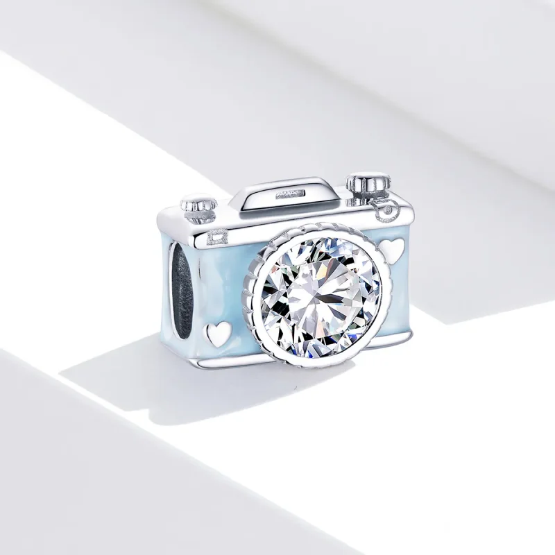 (image for) Pandora Style Silver Charm, Blue Camera, Cyan Enamel - BSC264 - View 2