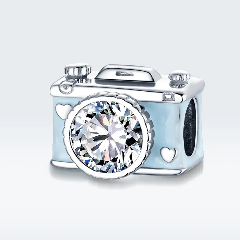 (image for) Pandora Style Silver Charm, Blue Camera, Cyan Enamel - BSC264 - View 5