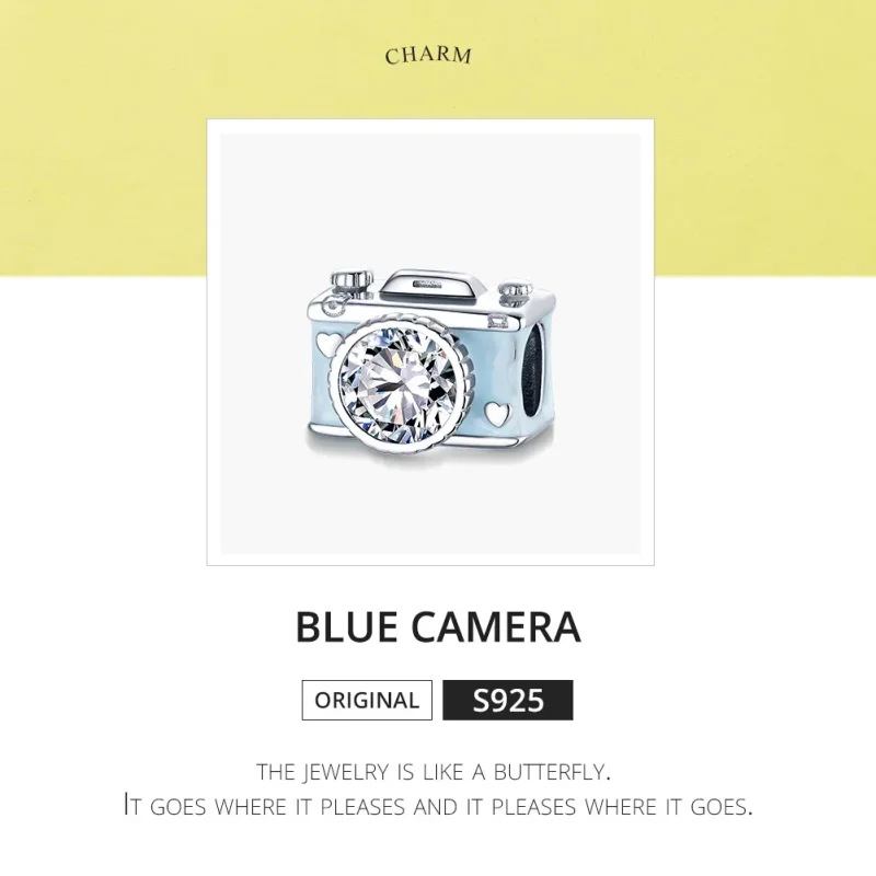 (image for) Pandora Style Silver Charm, Blue Camera, Cyan Enamel - BSC264 - View 6