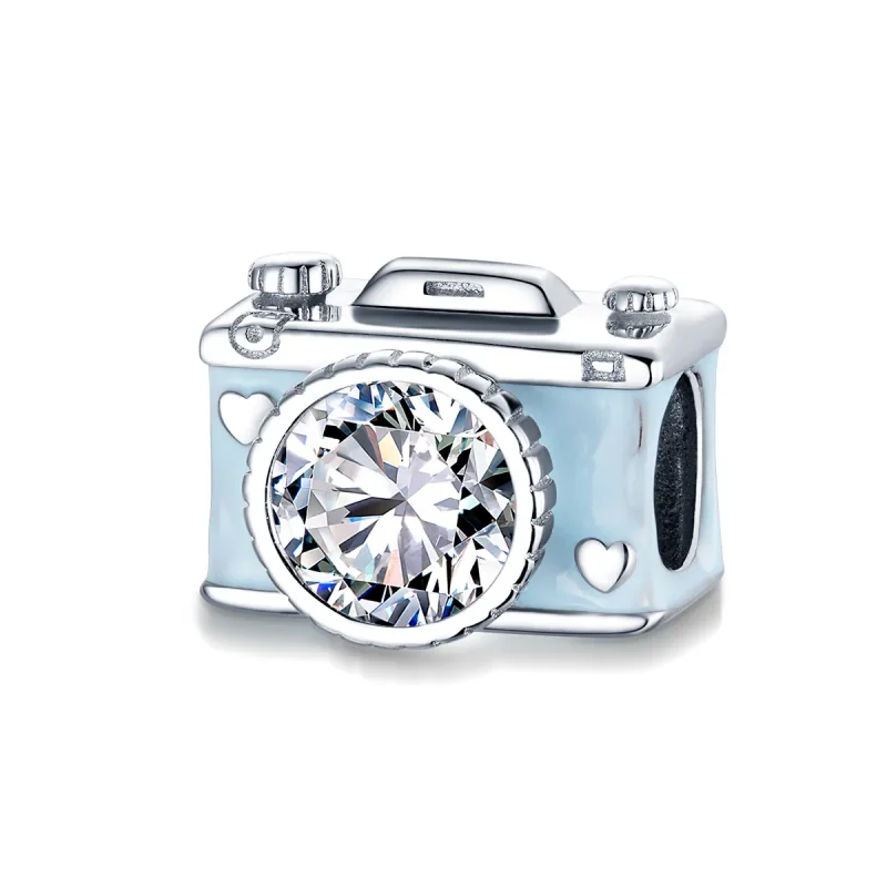 (image for) Pandora Style Silver Charm, Blue Camera, Cyan Enamel - BSC264 - Product Image