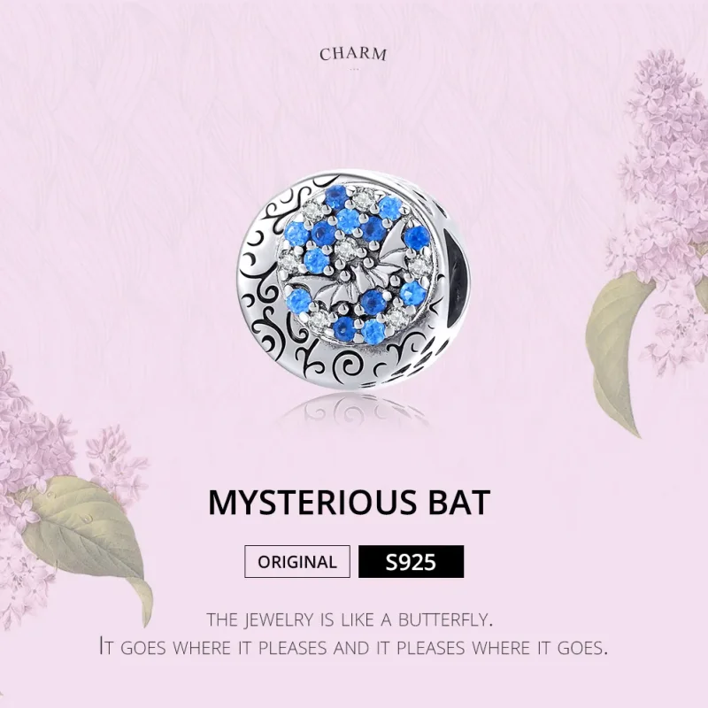 (image for) Pandora Style Silver Charm, Blue Stone Mysterious Bat - SCC1554 - View 6