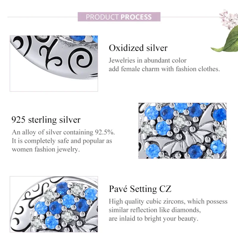 (image for) Pandora Style Silver Charm, Blue Stone Mysterious Bat - SCC1554 - View 8