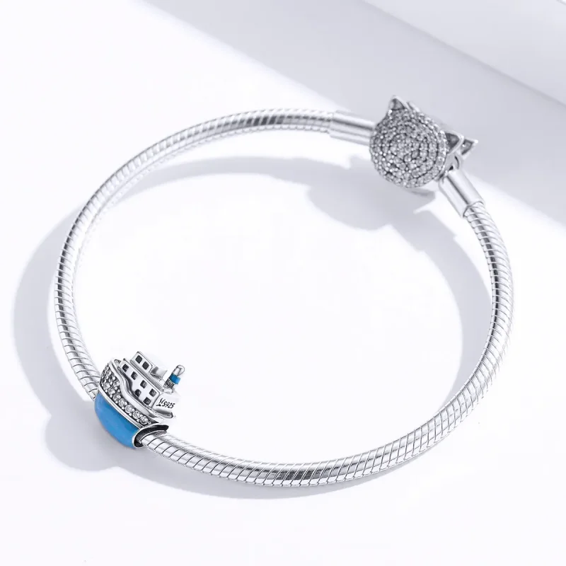 (image for) Pandora Style Silver Charm, Boat, Cyan Blue Enamel - SCC1379 - View 2