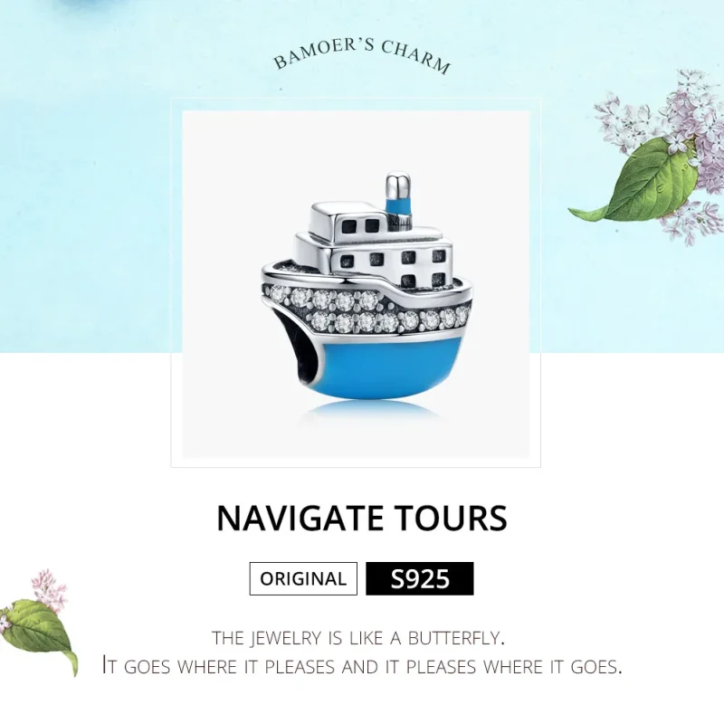 (image for) Pandora Style Silver Charm, Boat, Cyan Blue Enamel - SCC1379 - View 6