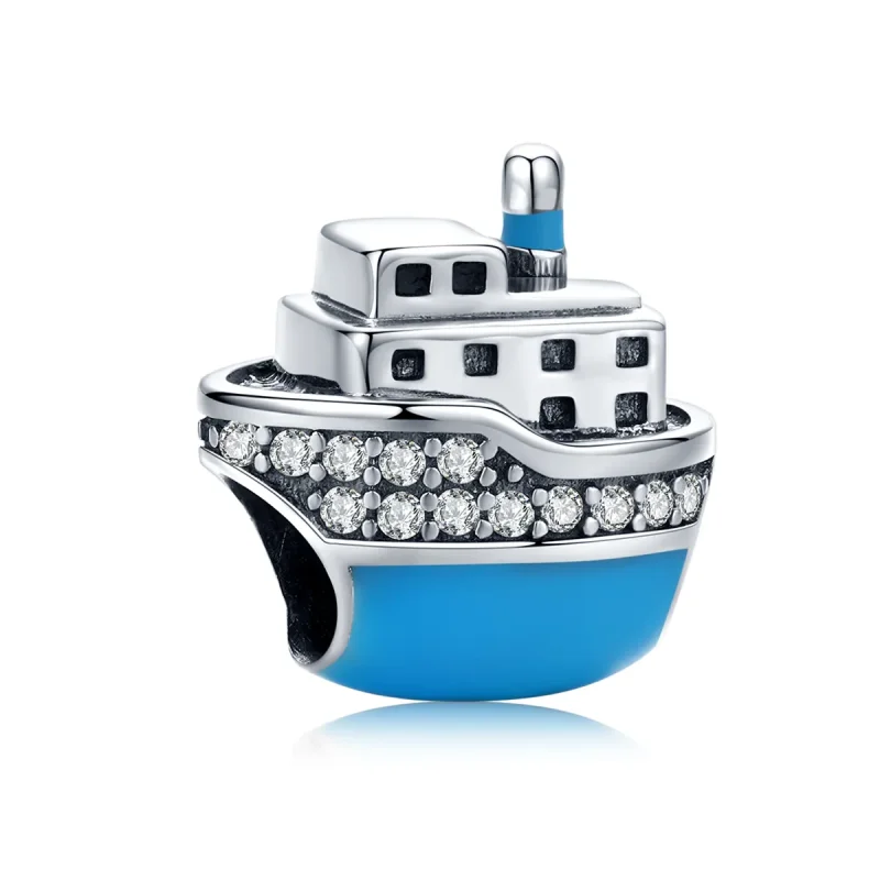 (image for) Pandora Style Silver Charm, Boat, Cyan Blue Enamel - SCC1379 - Product Image