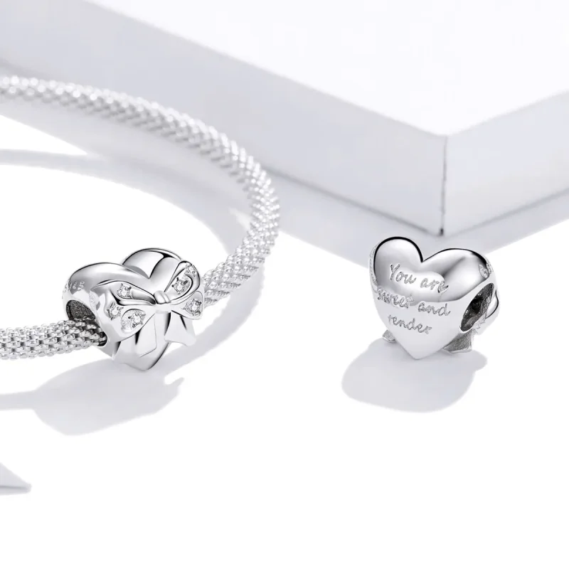(image for) Pandora Style Silver Charm, Bow & Love Heart - BSC381 - View 4