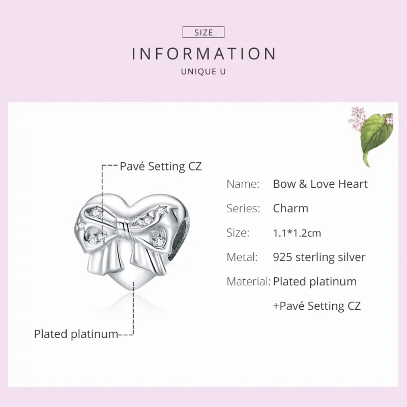 (image for) Pandora Style Silver Charm, Bow & Love Heart - BSC381 - View 7