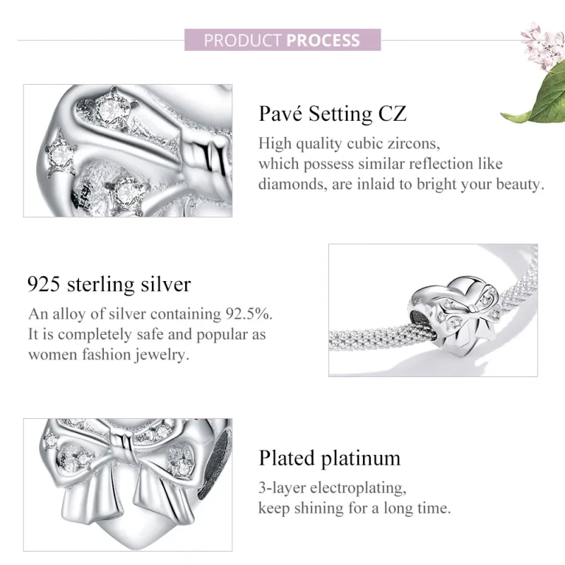 (image for) Pandora Style Silver Charm, Bow & Love Heart - BSC381 - View 8