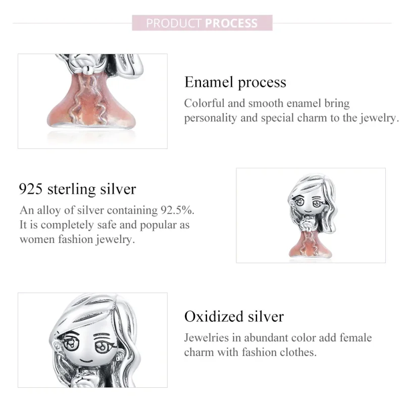 (image for) Pandora Style Silver Charm, Bride, Misty Rose Enamel - SCC1811 - View 7