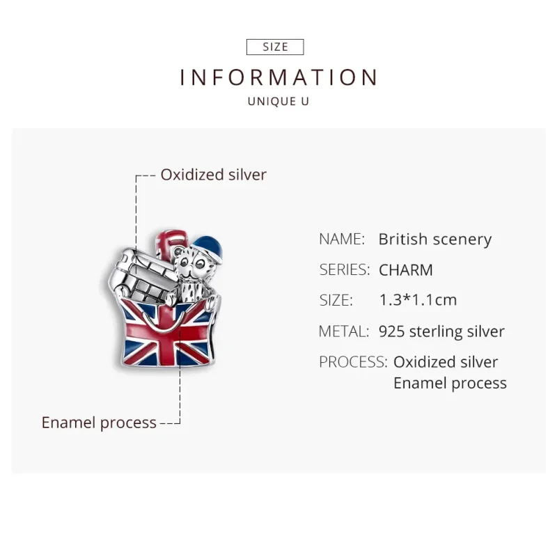 (image for) Pandora Style Silver Charm, British Gifts, Multicolor Enamel - SCC1740 - View 8