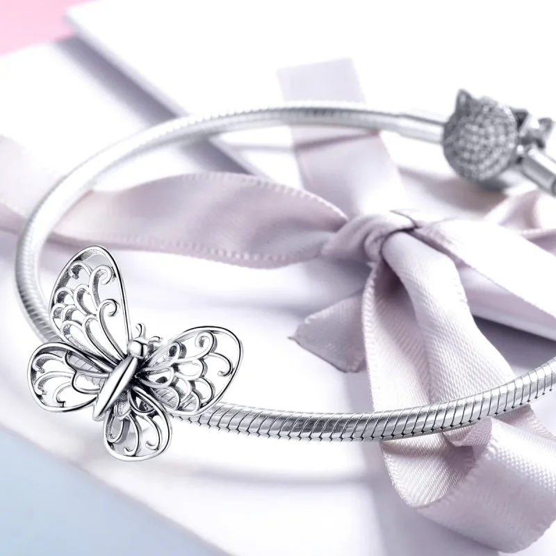 (image for) Pandora Style Silver Charm, Butterfly - BSC062 - View 3
