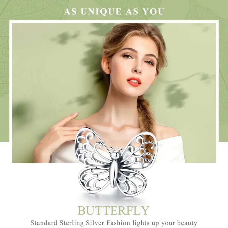 (image for) Pandora Style Silver Charm, Butterfly - BSC062 - View 6