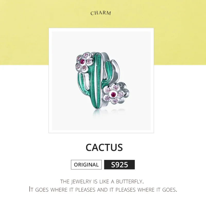 (image for) Pandora Style Silver Charm, Cactus, Multicolor Enamel - BSC261 - View 6
