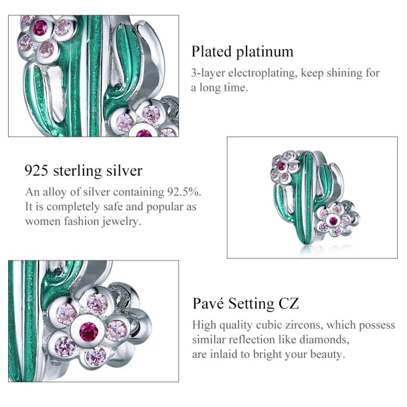 (image for) Pandora Style Silver Charm, Cactus, Multicolor Enamel - BSC261 - View 7